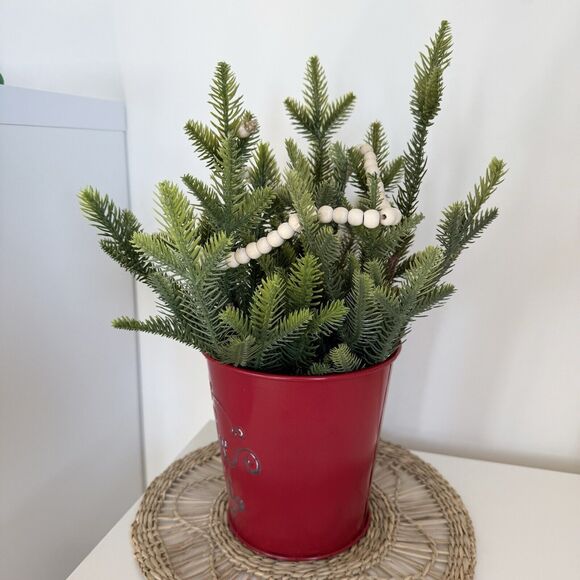 Handmade Artificial Christmas Tree Arrangement in Metal Bucket Faux Pine Tree - Picture 4 of 7